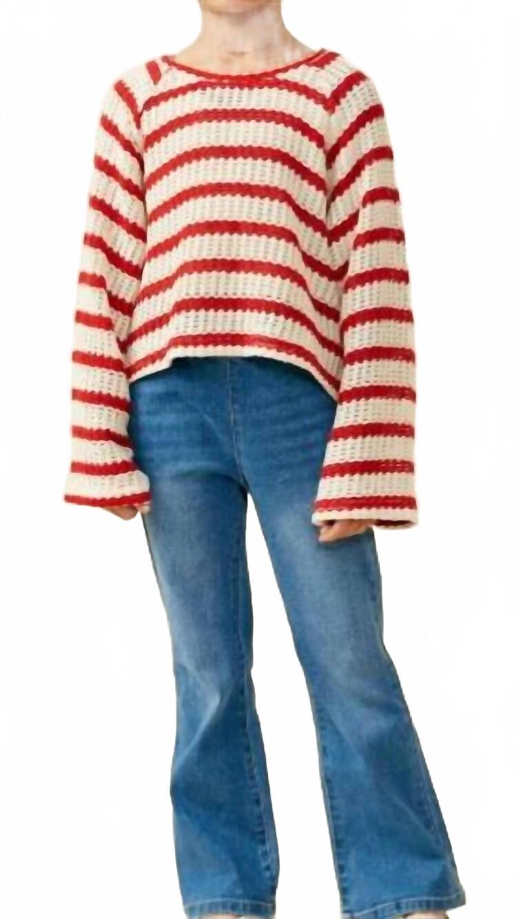 NEW HAYDEN LA girls open knit striped loose knit top in red
